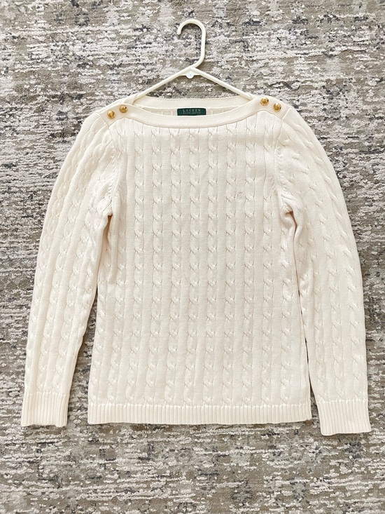Lauren Ralph Lauren Sweaters - Lauren Ralph Lauren Boat Neck Cable Knit Sweater Gold Button Detail Size L